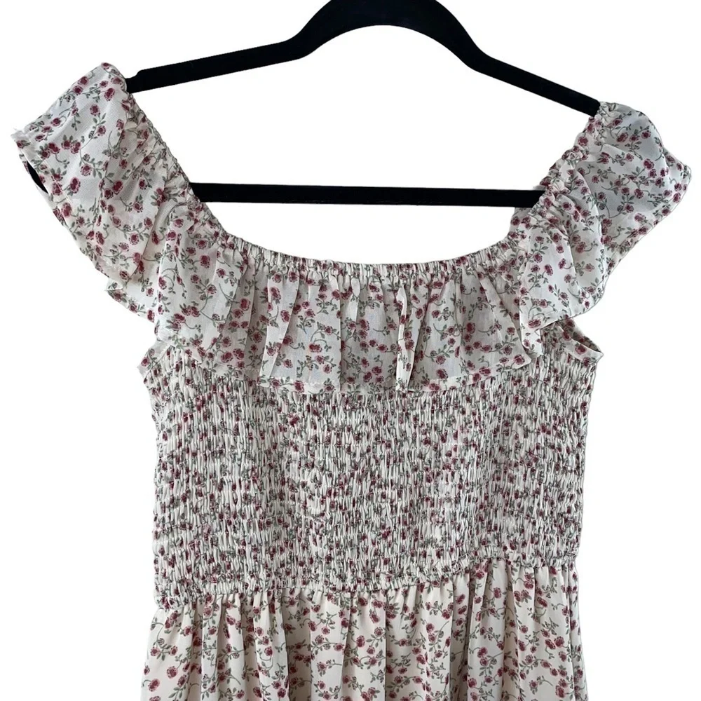 LuLu’s Cottage-core Mini Dress Prairie Floral Print‎ Smocked Bodice Tiered Dress - Picture 4 of 9